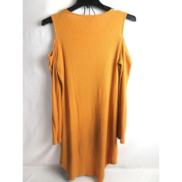 Kristin Nicole Women's L Dress Mustard Cold Shoulder Above Knee Bodycon Waffle - Picture 4 of 4